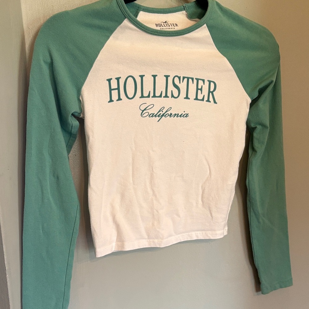 Hollister Teal and White Raglan Tee